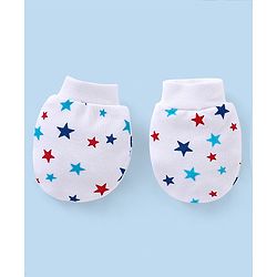 Babyhug 100% Cotton Knit Mittens and Booties Star Print - White