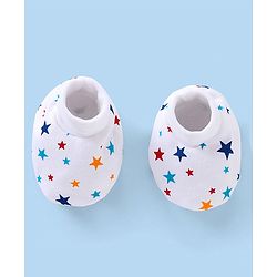Babyhug 100% Cotton Knit Mittens and Booties Star Print - White