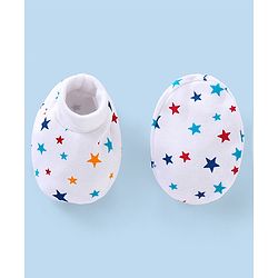 Babyhug 100% Cotton Knit Mittens and Booties Star Print - White