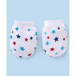 Babyhug 100% Cotton Knit Mittens and Booties Star Print - White