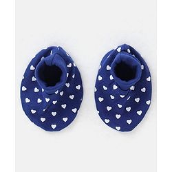 Babyhug 100% Cotton Knit Ear Applique Cap Mittens & Booties Set Heart Print Navy - Diameter 10 cm