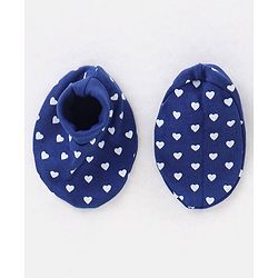 Babyhug 100% Cotton Knit Ear Applique Cap Mittens & Booties Set Heart Print Navy - Diameter 10 cm