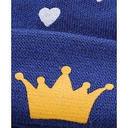 Babyhug 100% Cotton Knit Ear Applique Cap Mittens & Booties Set Heart Print Navy - Diameter 10 cm