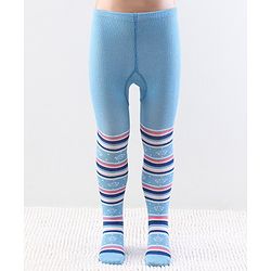Cutewalk by Babyhug Anti Bacterial Footed Tights Stripes & Floral Design - Light Blue