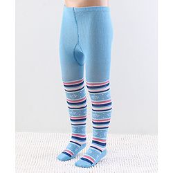 Cutewalk by Babyhug Anti Bacterial Footed Tights Stripes & Floral Design - Light Blue