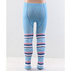 Cutewalk by Babyhug Anti Bacterial Footed Tights Stripes & Floral Design - Light Blue