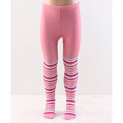 Cutewalk by Babyhug Anti Bacterial Footed Tights Stripes & Floral Design - Pink