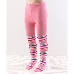 Cutewalk by Babyhug Anti Bacterial Footed Tights Stripes & Floral Design - Pink
