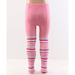 Cutewalk by Babyhug Anti Bacterial Footed Tights Stripes & Floral Design - Pink