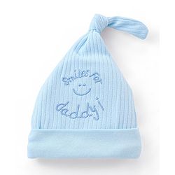 Babyhug 100% Cotton Knit Mittens & Booties Set Text Embroidery Blue - Diameter 10.5 cm
