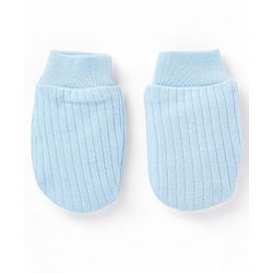 Babyhug 100% Cotton Knit Mittens & Booties Set Text Embroidery Blue - Diameter 10.5 cm