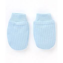 Babyhug 100% Cotton Knit Mittens & Booties Set Text Embroidery Blue - Diameter 10.5 cm