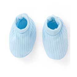 Babyhug 100% Cotton Knit Mittens & Booties Set Text Embroidery Blue - Diameter 10.5 cm