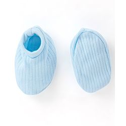 Babyhug 100% Cotton Knit Mittens & Booties Set Text Embroidery Blue - Diameter 10.5 cm