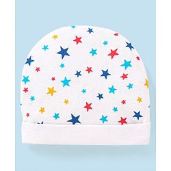 Babyhug 100% Cotton Stars Printed Cap Mittens & Booties - Cap Diameter 13 cm