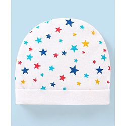 Babyhug 100% Cotton Stars Printed Cap Mittens & Booties - Cap Diameter 13 cm