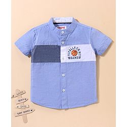Babyhug 100% Cotton Half Sleeves Solid Oxford Shirt Cut & Sew - Blue