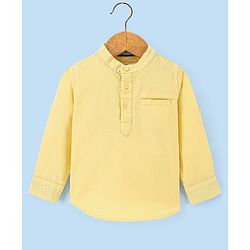 Babyhug 100% Cotton Full Sleeves Solid Color Kurta Style Shirt - Yellow