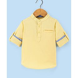 Babyhug 100% Cotton Full Sleeves Solid Color Kurta Style Shirt - Yellow