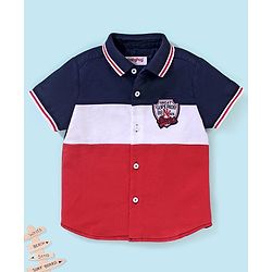 Babyhug 100% Cotton Half Sleeves Solid Oxford Shirt Cut & Sew Pattern - Red & Blue
