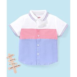 Babyhug 100% Cotton Woven Half Sleeves Cut & Sew Shirt - White & Blue