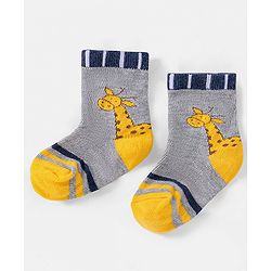 Cutewalk by Babyhug Ankle Length Anti-bacterial Cotton Knit Blend Socks Giraffe Design Pack of 5 - Multicolour
