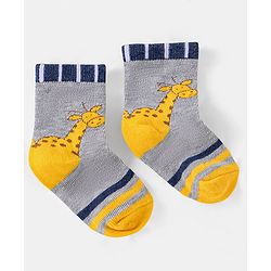 Cutewalk by Babyhug Ankle Length Anti-bacterial Cotton Knit Blend Socks Giraffe Design Pack of 5 - Multicolour