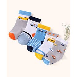 Cutewalk by Babyhug Ankle Length Anti-bacterial Cotton Knit Blend Socks Cars and Striped Design Pack of 5 - Multicolour