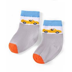 Cutewalk by Babyhug Ankle Length Anti-bacterial Cotton Knit Blend Socks Cars and Striped Design Pack of 5 - Multicolour