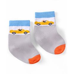 Cutewalk by Babyhug Ankle Length Anti-bacterial Cotton Knit Blend Socks Cars and Striped Design Pack of 5 - Multicolour