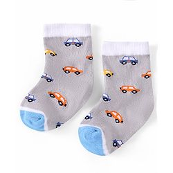 Cutewalk by Babyhug Ankle Length Anti-bacterial Cotton Knit Blend Socks Cars and Striped Design Pack of 5 - Multicolour