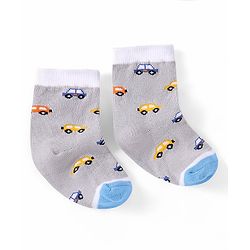 Cutewalk by Babyhug Ankle Length Anti-bacterial Cotton Knit Blend Socks Cars and Striped Design Pack of 5 - Multicolour