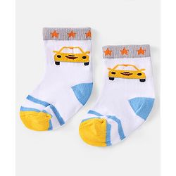 Cutewalk by Babyhug Ankle Length Anti-bacterial Cotton Knit Blend Socks Cars and Striped Design Pack of 5 - Multicolour