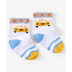 Cutewalk by Babyhug Ankle Length Anti-bacterial Cotton Knit Blend Socks Cars and Striped Design Pack of 5 - Multicolour