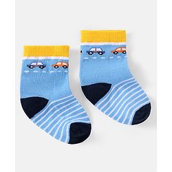 Cutewalk by Babyhug Ankle Length Anti-bacterial Cotton Knit Blend Socks Cars and Striped Design Pack of 5 - Multicolour