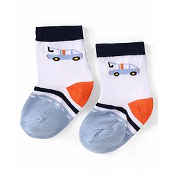 Cutewalk by Babyhug Ankle Length Anti-bacterial Cotton Knit Blend Socks Cars and Striped Design Pack of 5 - Multicolour