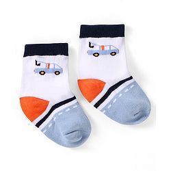 Cutewalk by Babyhug Ankle Length Anti-bacterial Cotton Knit Blend Socks Cars and Striped Design Pack of 5 - Multicolour