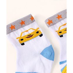 Cutewalk by Babyhug Ankle Length Anti-bacterial Cotton Knit Blend Socks Cars and Striped Design Pack of 5 - Multicolour
