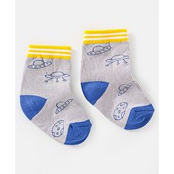 Cute Walk by Babyhug Cotton Non Terry Anti Bacterial Ankle Length Socks Space Design Pack of 5 - Multicolour