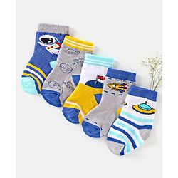 Cute Walk by Babyhug Cotton Non Terry Anti Bacterial Ankle Length Socks Space Design Pack of 5 - Multicolour