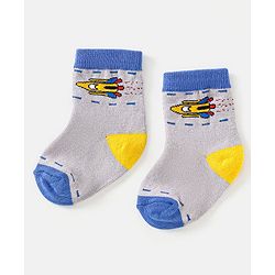 Cute Walk by Babyhug Cotton Non Terry Anti Bacterial Ankle Length Socks Space Design Pack of 5 - Multicolour