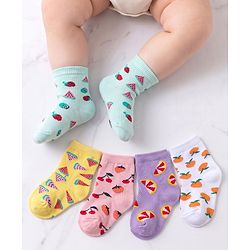 Cutewalk By Babyhug Anti Bacterial Ankle Length Socks Fruit Design Pack Of 5- Multicolor
