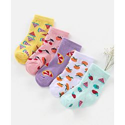 Cutewalk By Babyhug Anti Bacterial Ankle Length Socks Fruit Design Pack Of 5- Multicolor