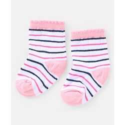 Cutewalk by Babyhug Ankle Length Anti Bacterial Cotton Knit Socks Polka Dot and Striped Design Pack of 3 - Blue & Pink