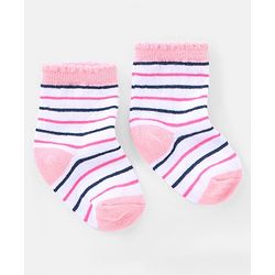 Cutewalk by Babyhug Ankle Length Anti Bacterial Cotton Knit Socks Polka Dot and Striped Design Pack of 3 - Blue & Pink