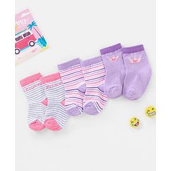 Cutewalk By Babyhug Anti Bacterial Ankle Length Socks Stripes & Crown Design Pack Of 3- Multicolor