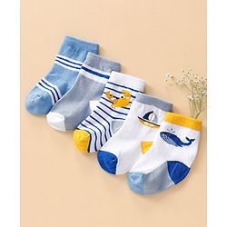 Cutewalk By Babyhug Anti Bacterial Ankle Length Socks Stripes & Whale Design Pack Of 5- Multicolor
