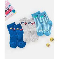 Cutewalk By Babyhug Anti Bacterial Ankle Length Socks Car & Bus Design Pack Of 3- Multicolor
