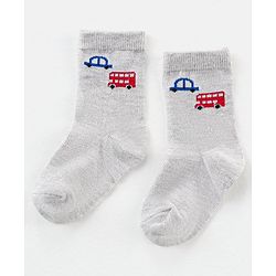 Cutewalk By Babyhug Anti Bacterial Ankle Length Socks Car & Bus Design Pack Of 3- Multicolor