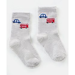 Cutewalk By Babyhug Anti Bacterial Ankle Length Socks Car & Bus Design Pack Of 3- Multicolor